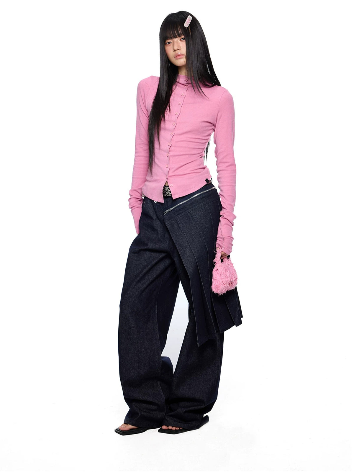 Slim Pleated Long Sleeve Top
