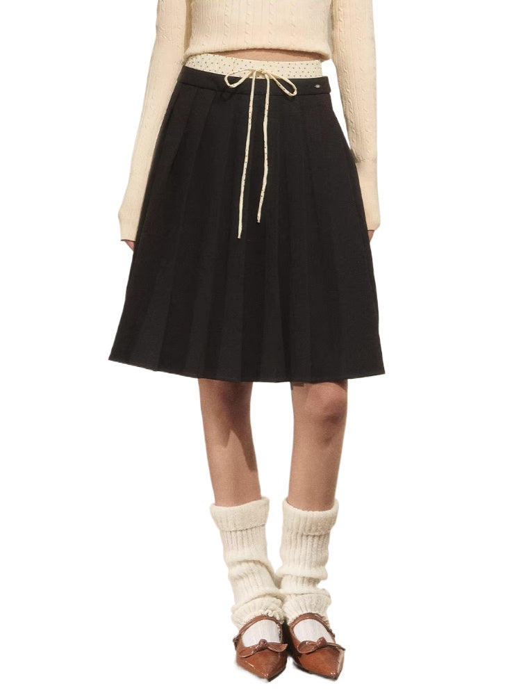 Polka Dot Pleated A-Line Skirt