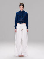 White Beaded Fold Waist Pants