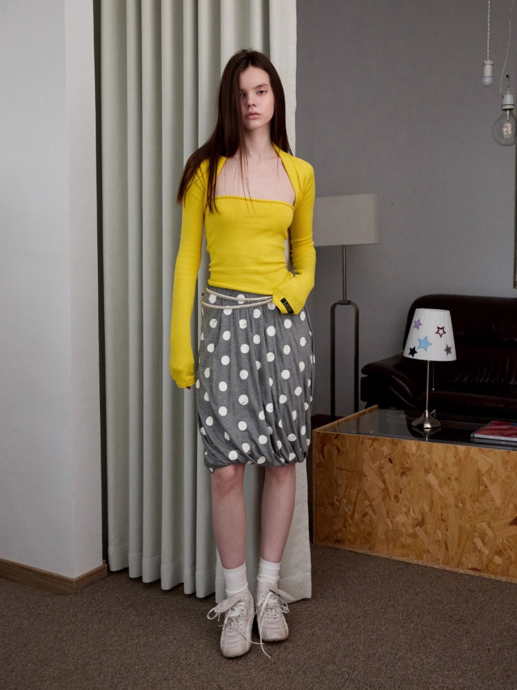 Polka Dot Contrast-Knot Bubble Midi Skirt