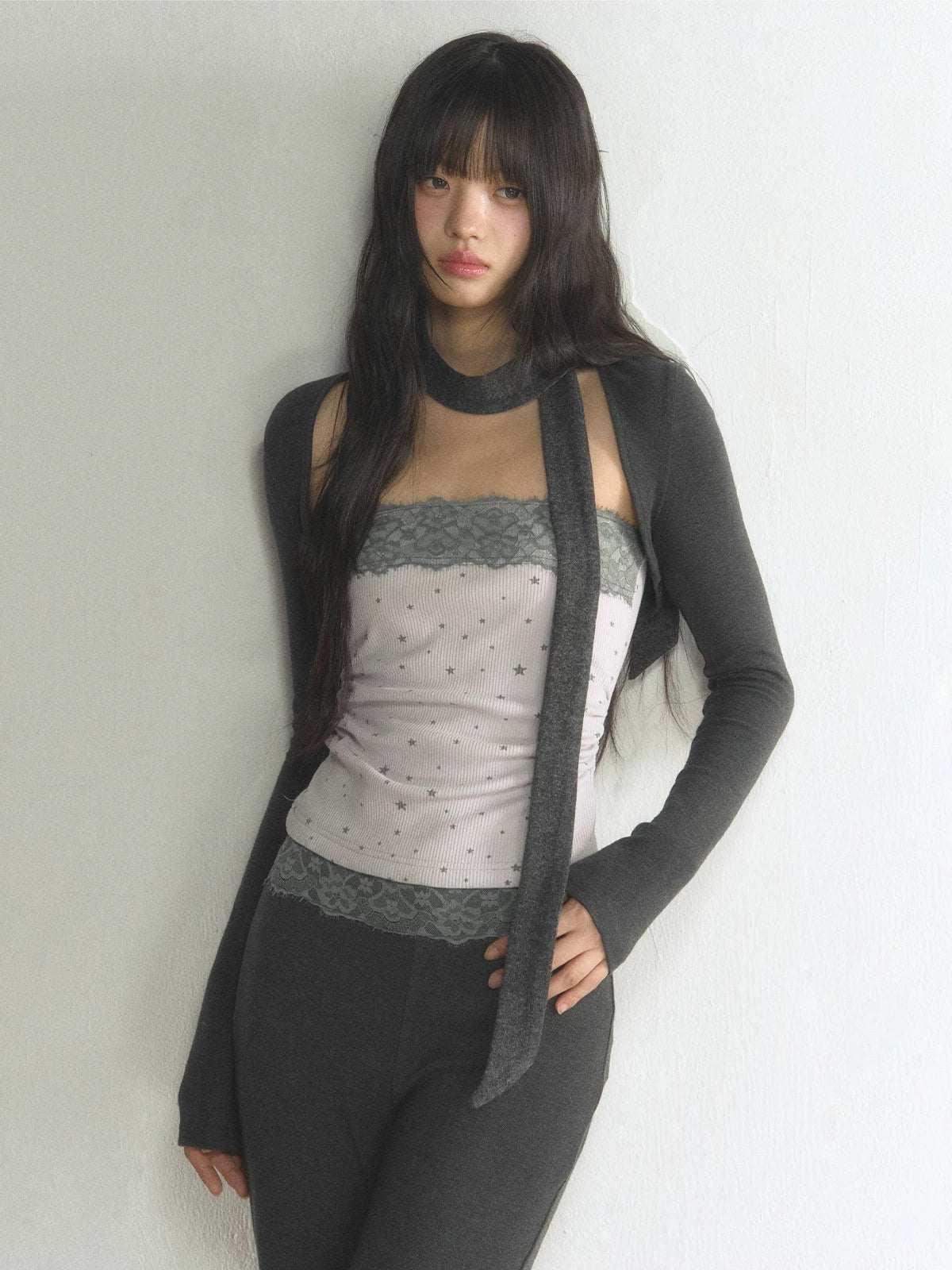 Lace Trim Bandeau &amp; Shrug Set