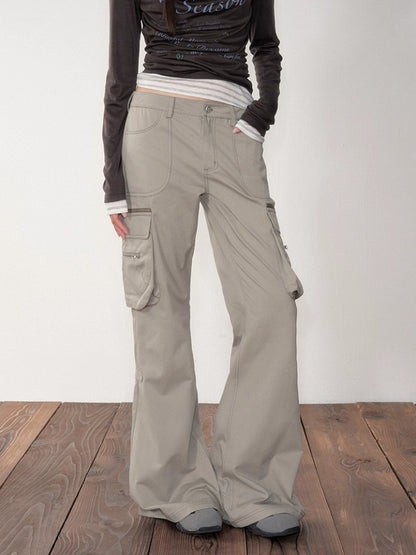 Gray Utility Wide-Leg Pants
