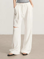 Gray & Beige Distressed Wide-Leg Pants