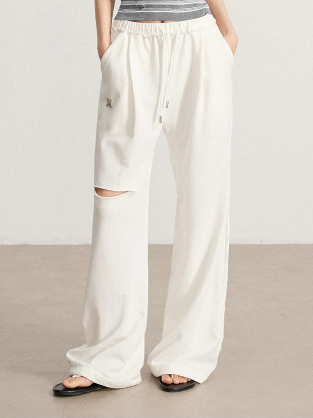 Gray &amp; Beige Distressed Wide-Leg Pants