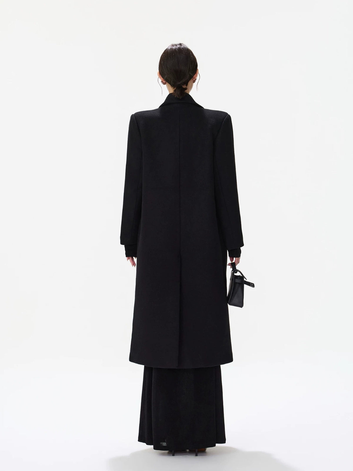 Black Tailored Wool Blend Long Coat