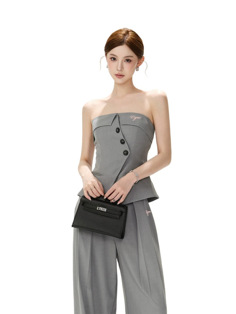 Asymmetrical Strapless Top &amp; Trouser Set