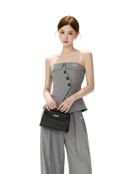 Asymmetrical Strapless Top &amp; Trouser Set