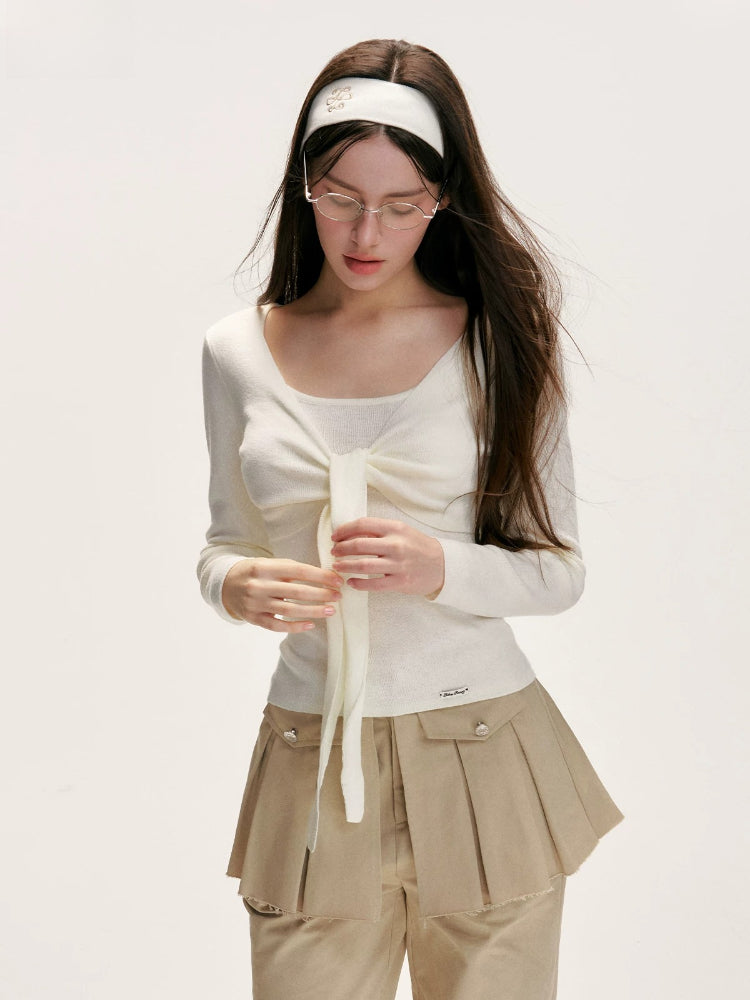 Bowknot Crewneck Knit Top