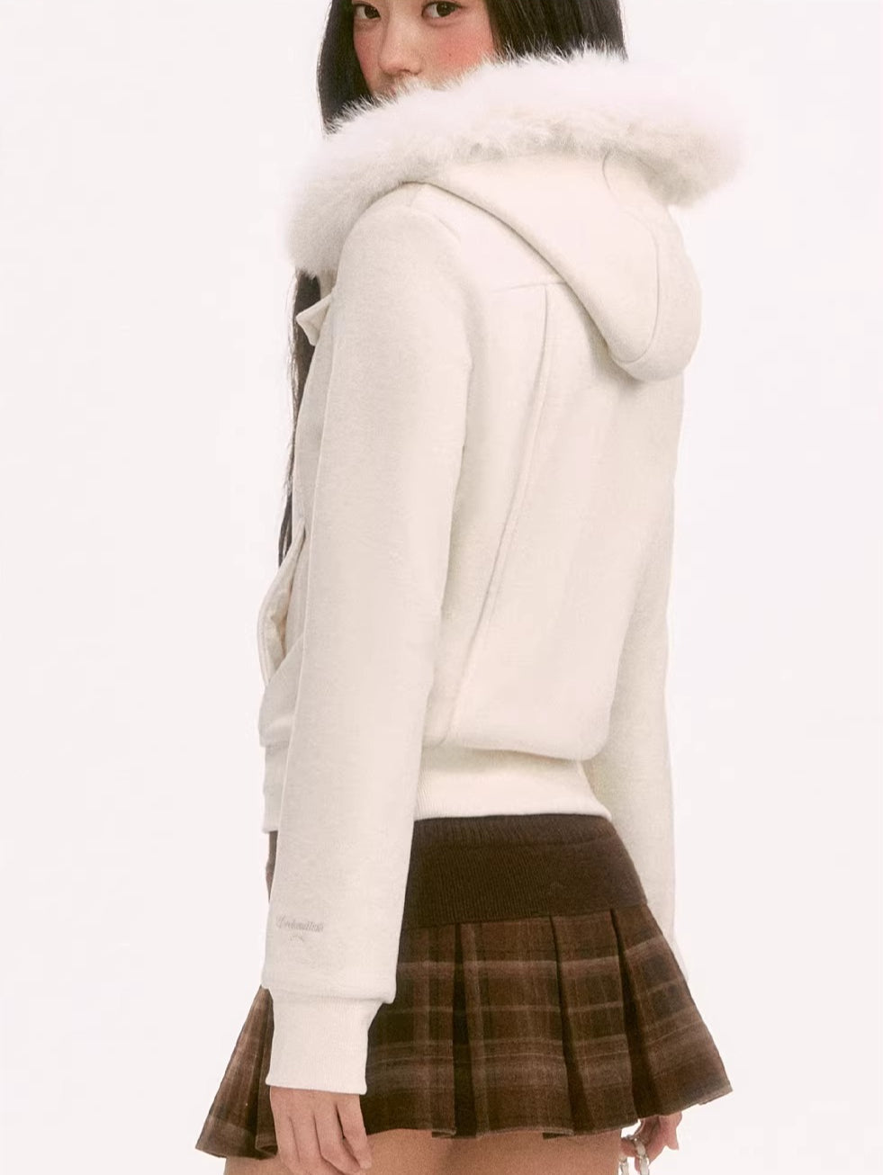 Apricot Fur-Trim Hooded Jacket
