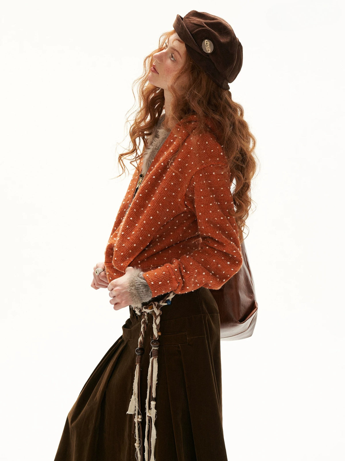 Snow Dot Zip Hooded Cardigan