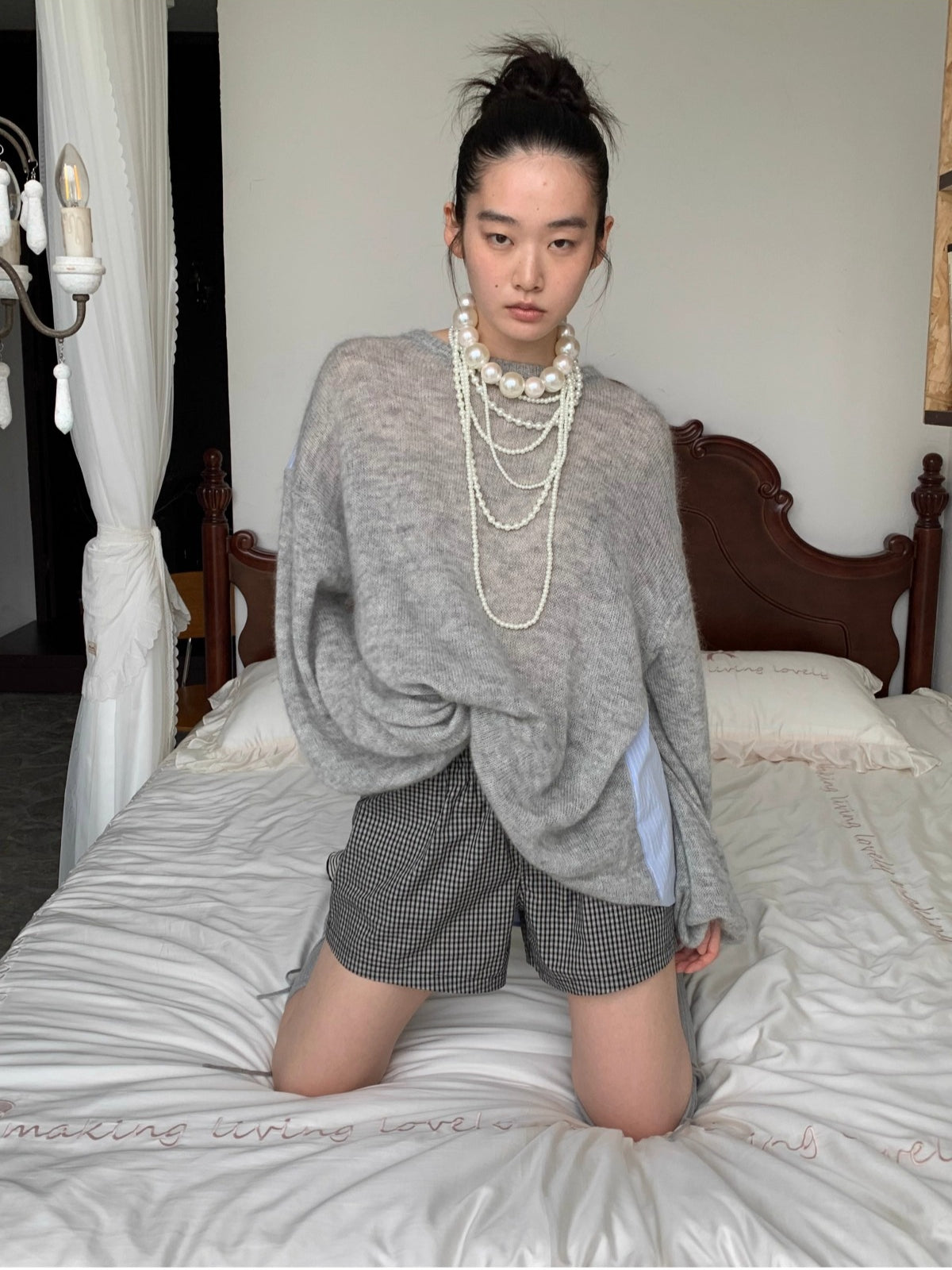 Oversized Mohair Shirt-Panel Knit Sweater