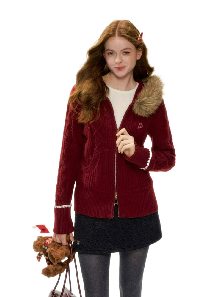 Hooded Cable Knit Jacket