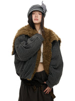 Plaid Wool Hooded Puffer Jacket
