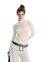 Lace Panel Turtleneck Top