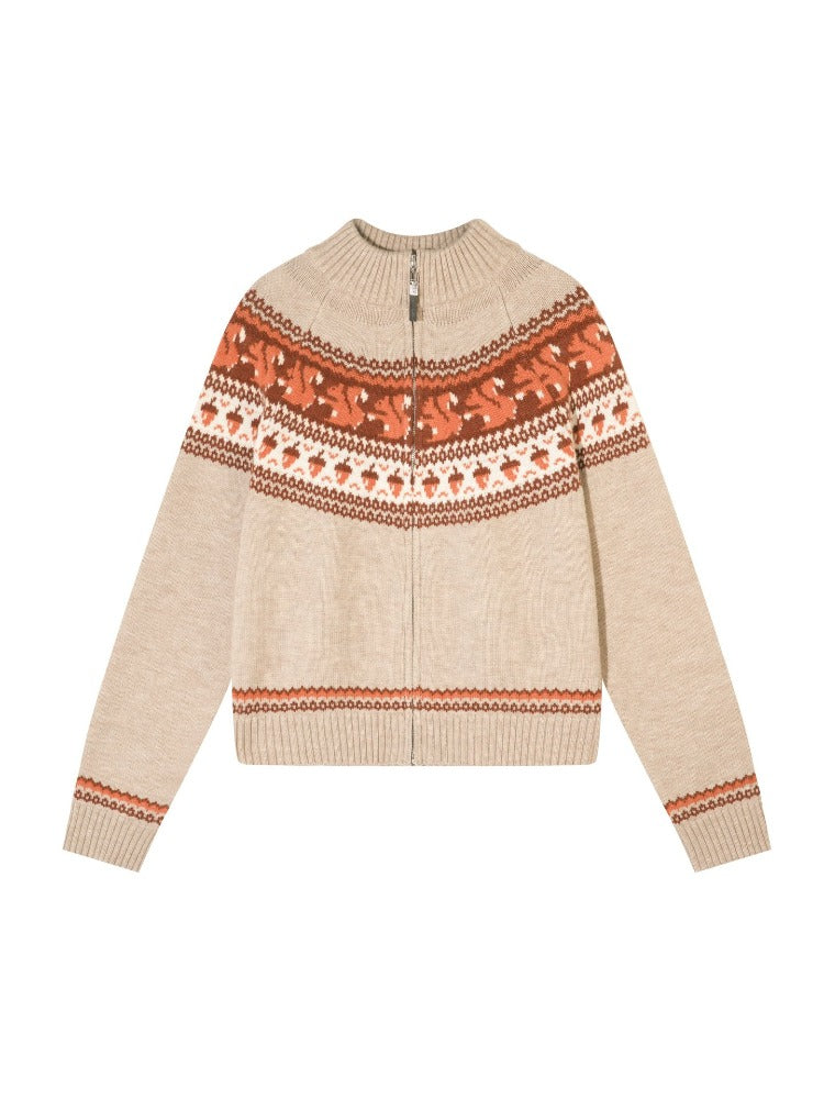 Fair Isle Zip Knit Cardigan