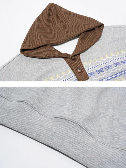 Contrast Patchwork Hooded Fleece Sweatshirt