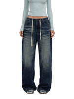 Ombré Whisker Drawstring Straight Jeans