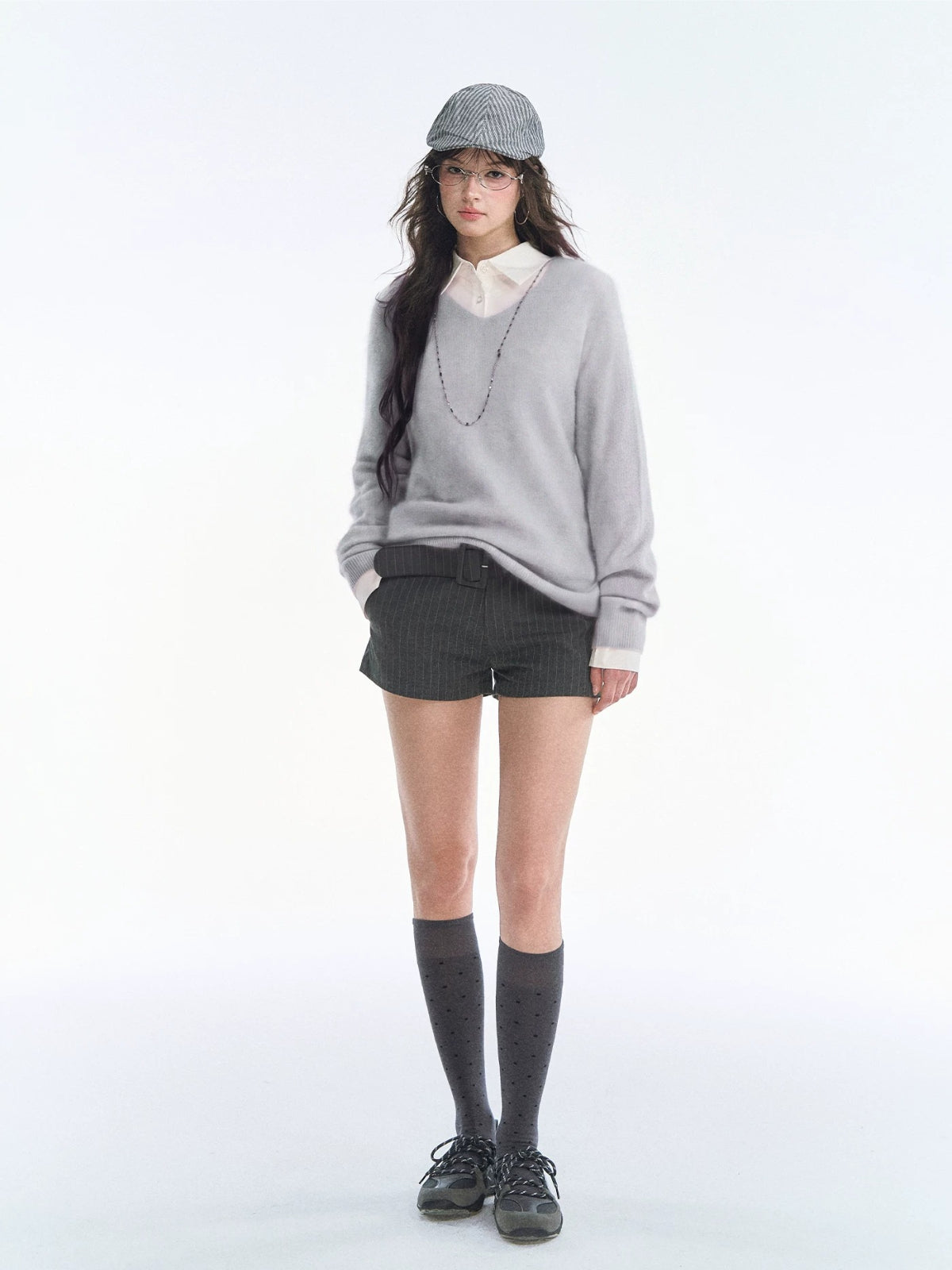 Seamless V Neck Silk Wool Sweater