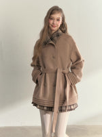 Plaid-Collar Double-Breasted Wool Coat