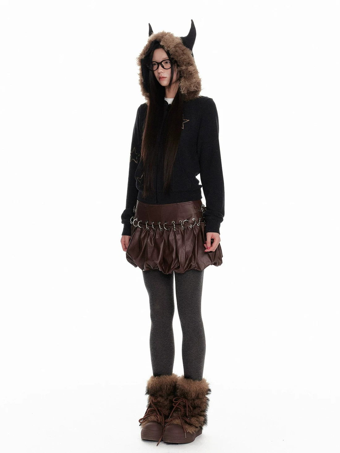 Fur Collar Hoodie &amp; Wide Pants Set