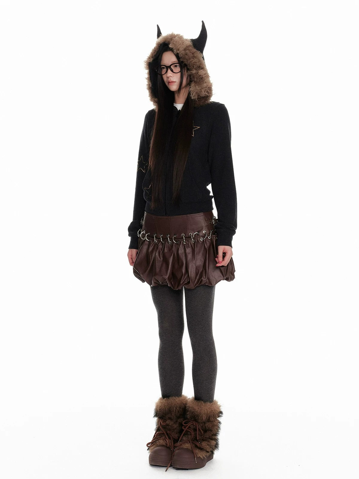 Fur Collar Hoodie &amp; Wide Pants Set