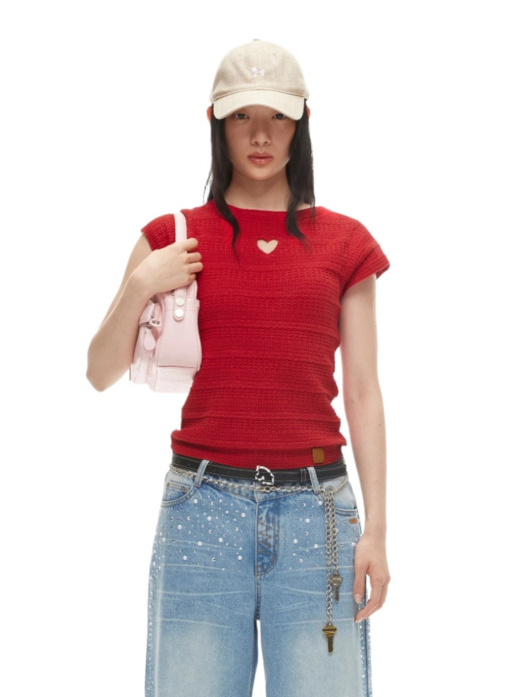 Heart Cutout Linen Tee