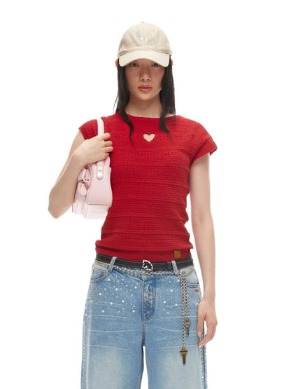 Heart Cutout Linen Tee