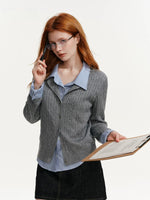 Cable Knit Layered Shirt Cardigan