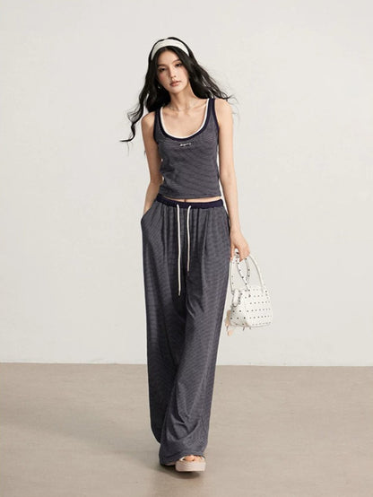 Navy &amp; Gray Striped Tank Pants Set