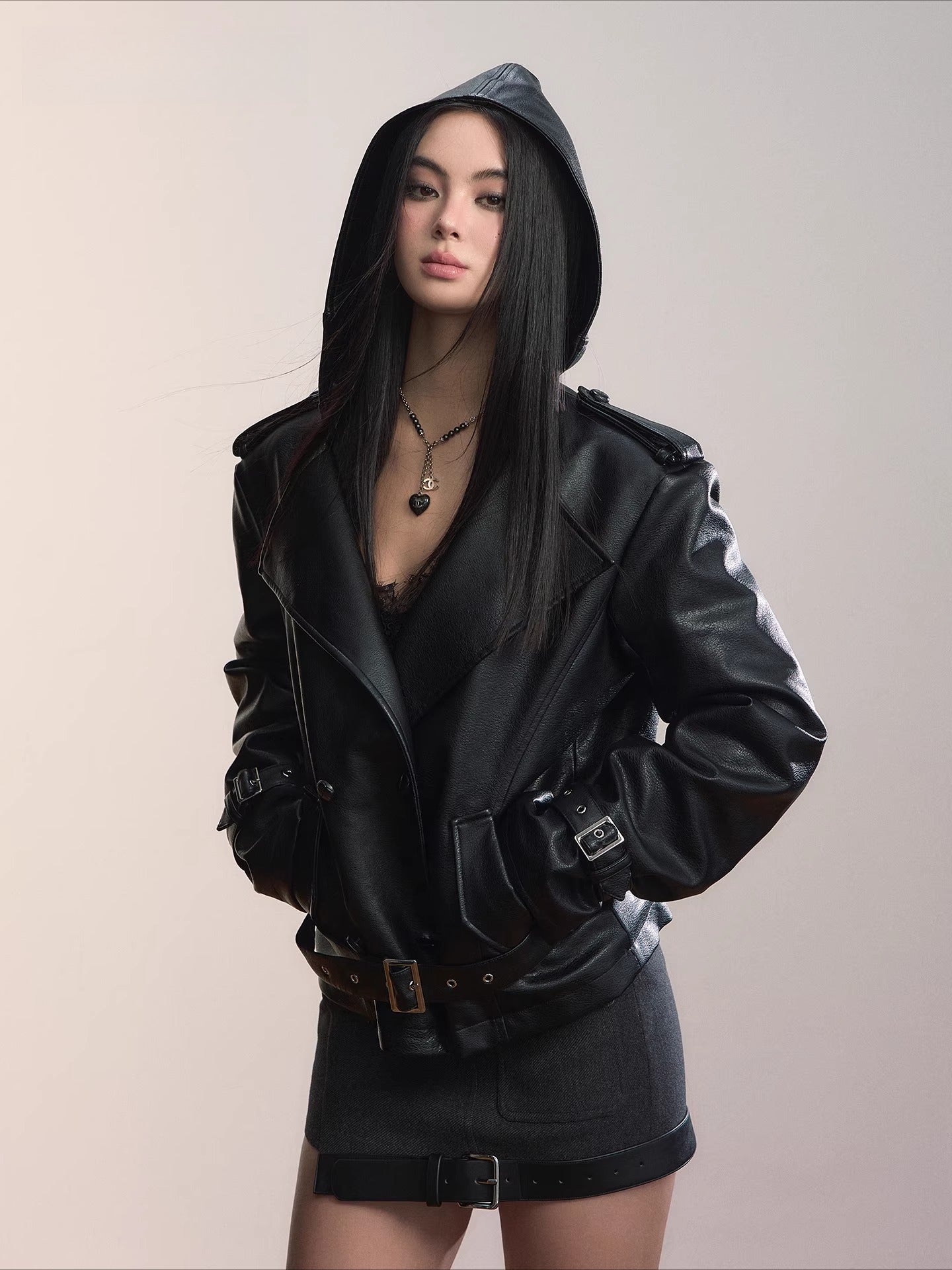Black Heavy Duty Hooded Leather Jacket