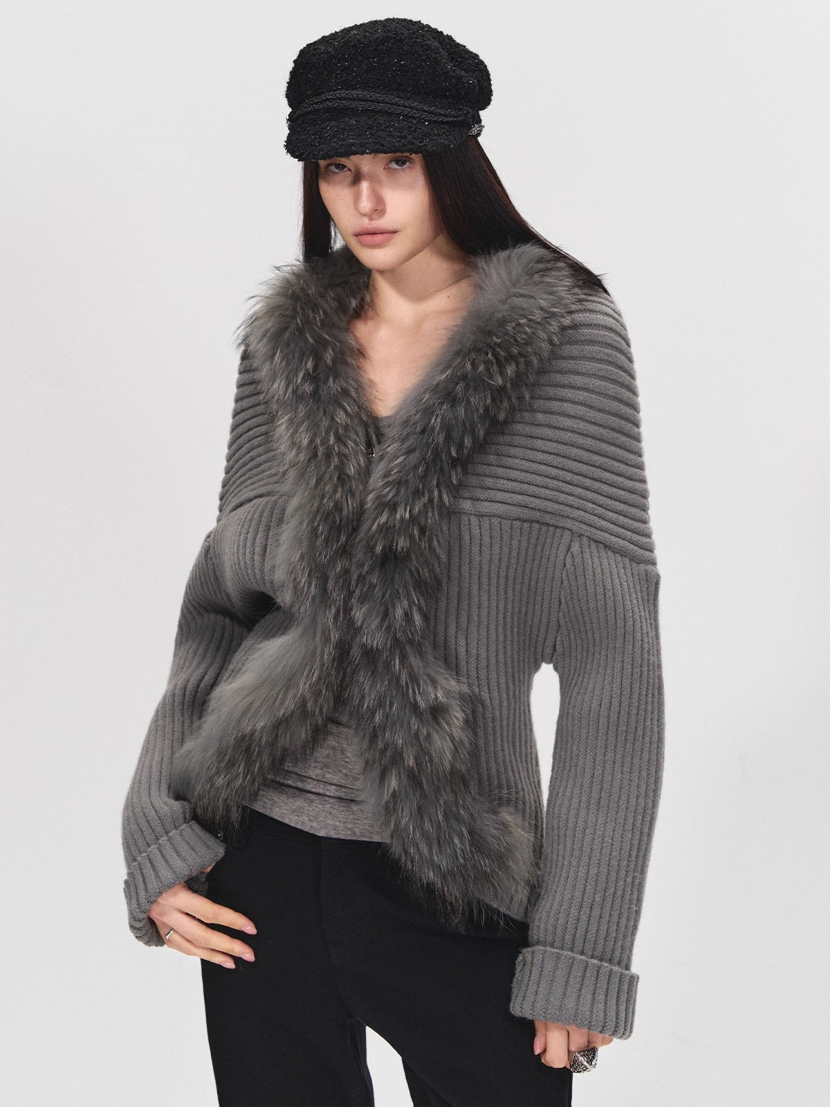 Detachable Collar Batwing Sleeve Cardigan