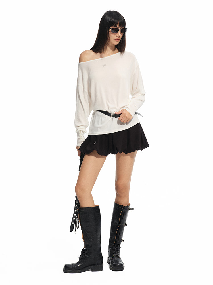 Asymmetric Shoulder Multi-way Wear Elastic T-Shirt
