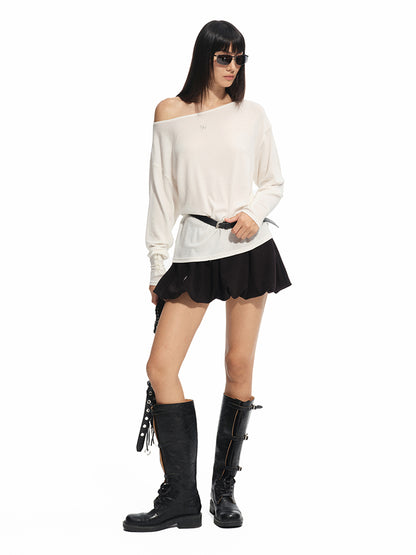 Asymmetric Shoulder Multi-way Wear Elastic T-Shirt