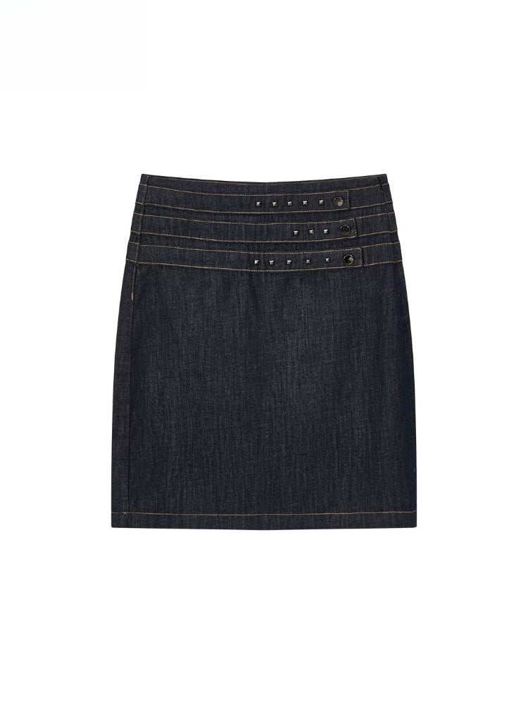 Studded Denim Pencil Skirt