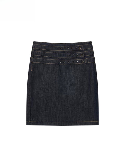 Studded Denim Pencil Skirt