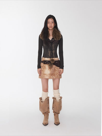 Vintage Deer Print Faux Fur Skirt
