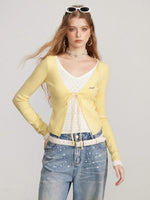 Layered V Neck Tie Knit Top