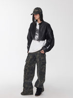 Letter Print Structured Cropped Moto Leather Jacket