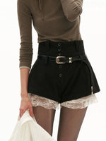 High-Waist Lace Trim Wool Shorts