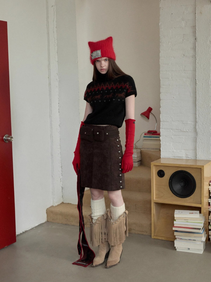 Fair Isle Pony Jacquard Knit Scarf