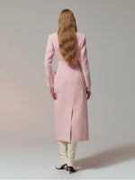 Wool-Blend Hourglass Fringe-Scarf Double-Breasted Long Coat