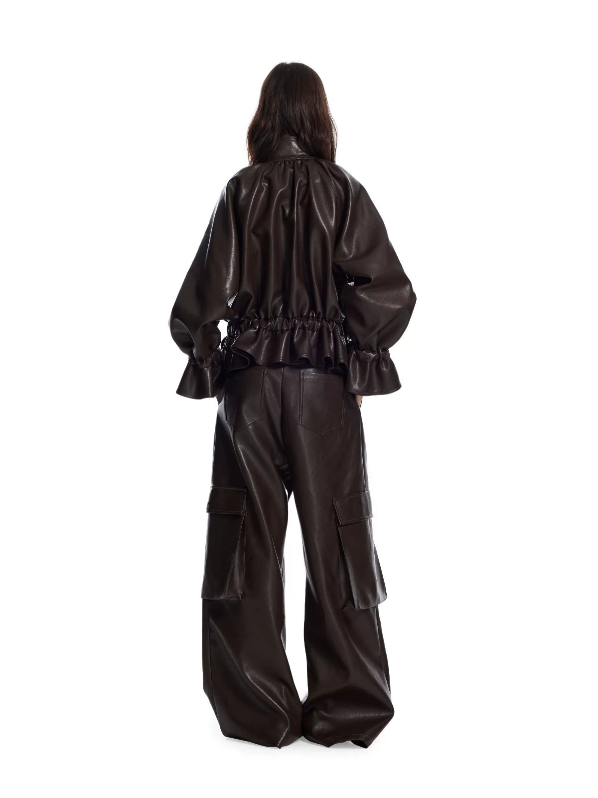 Vintage PU Cargo Wide-Leg Pants