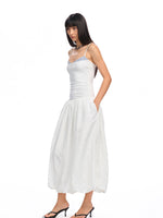 Color - Block Splicing Strappy Puff Dress