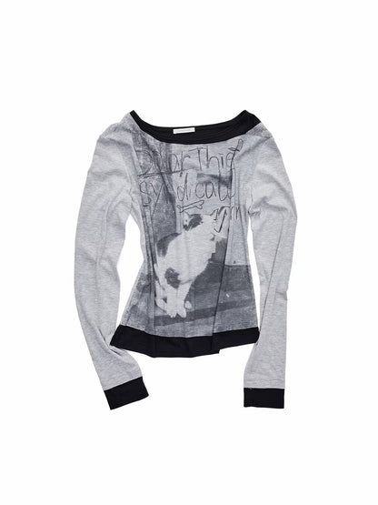 Off-Shoulder Layered Print Tee