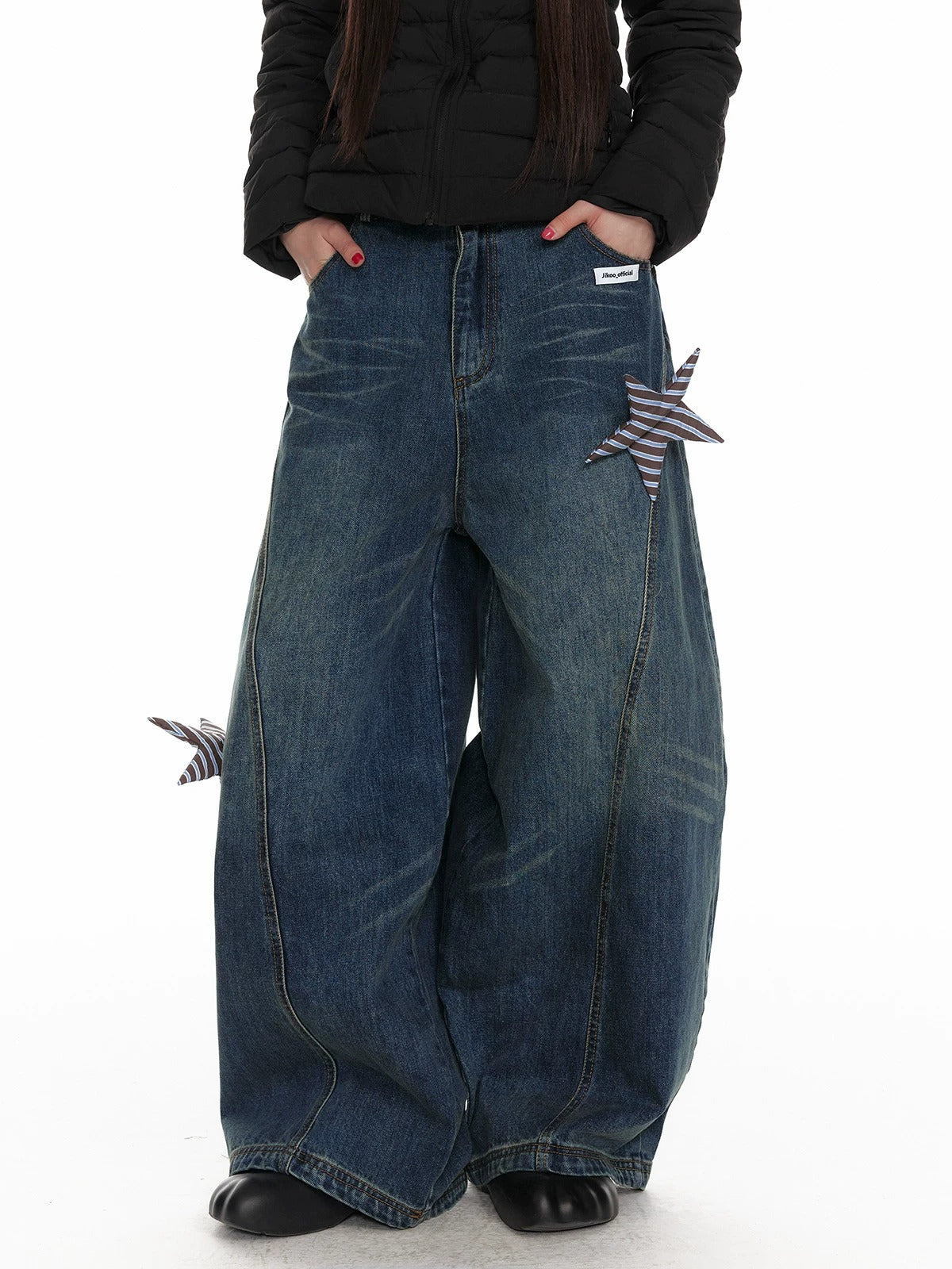 Star Patch Wide Leg Jeans