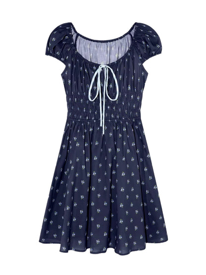 French Floral Tie Waist Dress