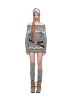 Fair Isle Jacquard Knit Cardigan & Skirt Set