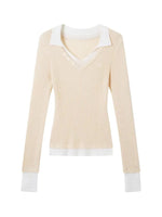 Contrast Layered V-Neck Wool Sweater