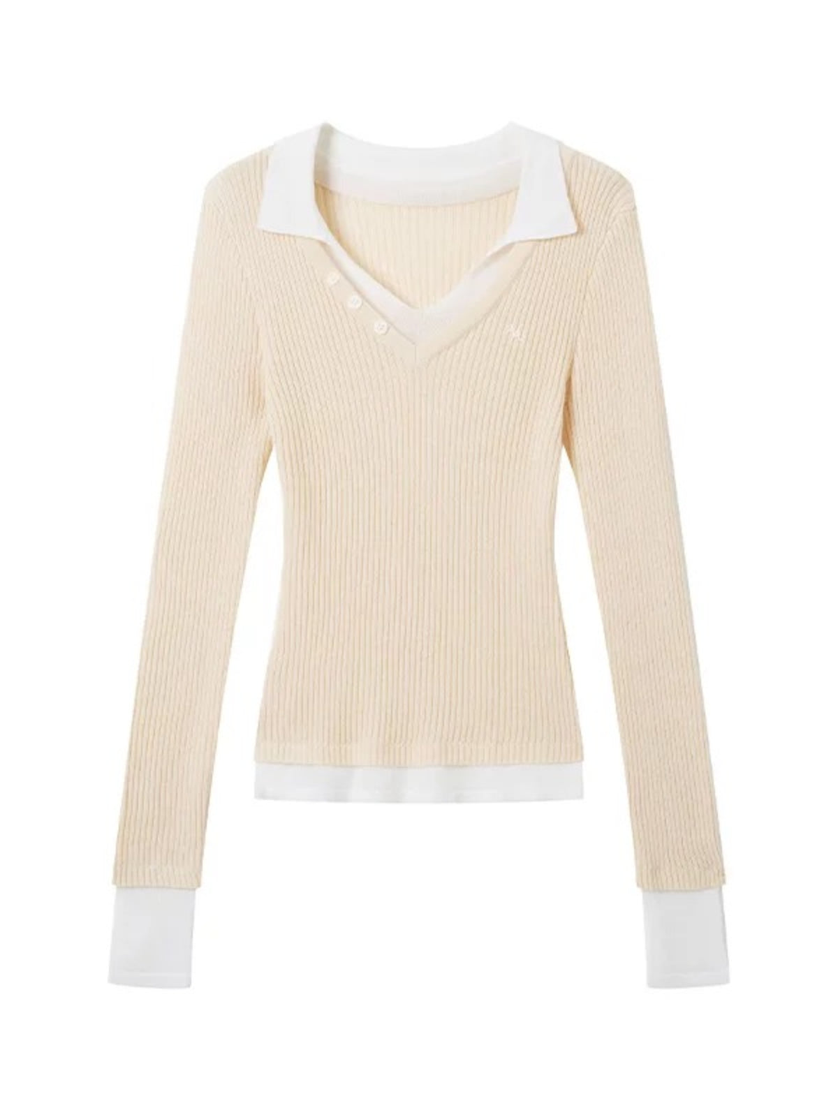 Contrast Layered V-Neck Wool Sweater