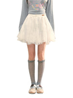 High-Waist Lace Tie Puff Skirt